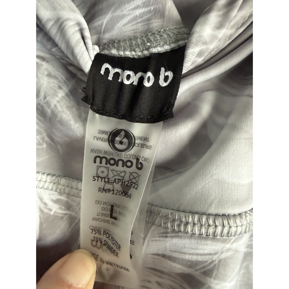 New Mono B Grey Feathered‎ Print Leggings white athletic size Large - Picture 3 of 5